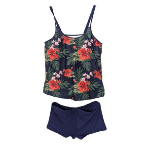 Womens 2 Piece Bathing Suit Tankini w Shorts 2XL Hibiscus Swimwear